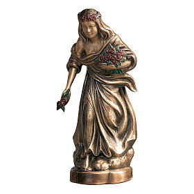 Bronzestatue Junge Frau rote Rosen streuend 45 cm Höhe für den AUßENBEREICH