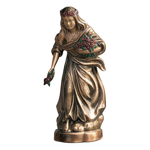 Statue of youth scattering flowers in bronze 45 cm with red roses for EXTERNAL USE 1