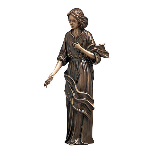 Estatua joven con flores de bronce 40 cm para EXTERIOR 1