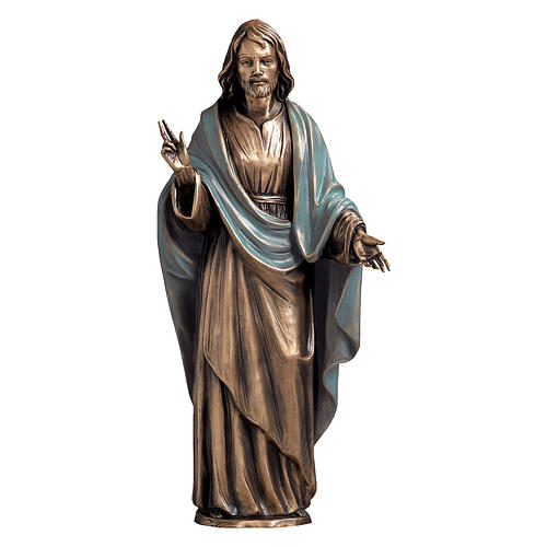 Estatua Cristo Salvador bronce 60 cm capa azul para EXTERIOR 1