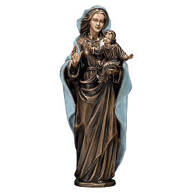 Statue of the Virgin Mary with Baby Jesus and blue cape in bronze 65 cm for EXTERNAL USE