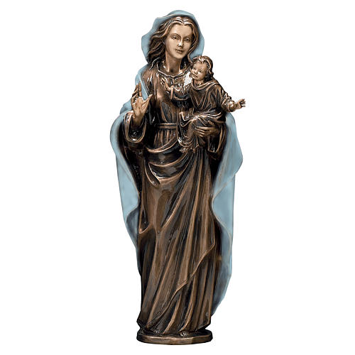 Statue of the Virgin Mary with Baby Jesus and blue cape in bronze 65 cm for EXTERNAL USE 1