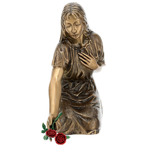 Funerary statue of grieving girl in bronze 45 cm for EXTERNAL USE 1