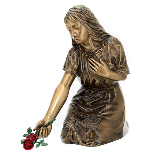 Funerary statue of grieving girl in bronze 45 cm for EXTERNAL USE 3