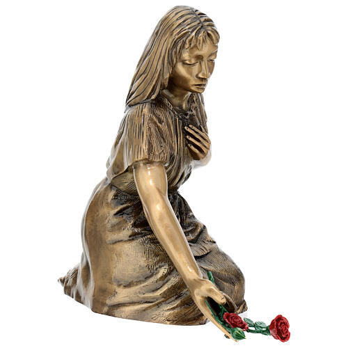 Funerary statue of grieving girl in bronze 45 cm for EXTERNAL USE 5