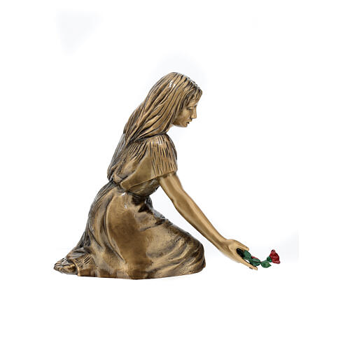 Funerary statue of grieving girl in bronze 45 cm for EXTERNAL USE 7