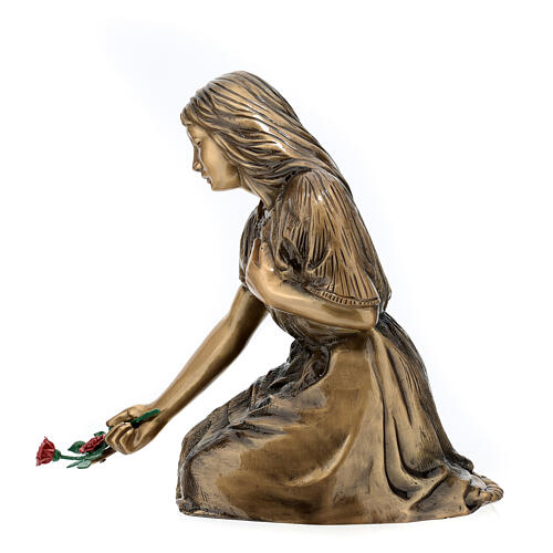 Funerary statue of grieving girl in bronze 45 cm for EXTERNAL USE 9
