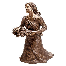Estatua Mujer con flores arrodillada bronce 45 cm para EXTERIOR