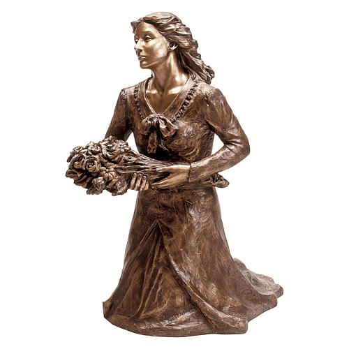 Estatua Mujer con flores arrodillada bronce 45 cm para EXTERIOR 1