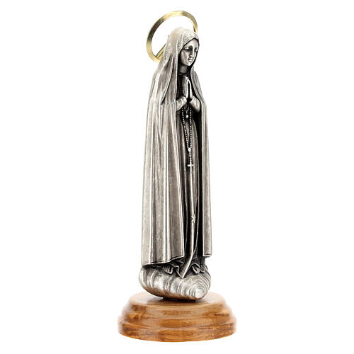 Gottesmutter von Fatima – 12 cm, silberfarben, mit goldfarbenem Heiligenschein, auf Olivenholzsockel 3