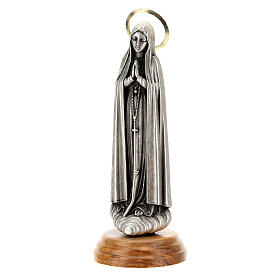Imagem Nossa Senhora de Fátima Zamak auréola dourada base madeira de oliveira 12 cm