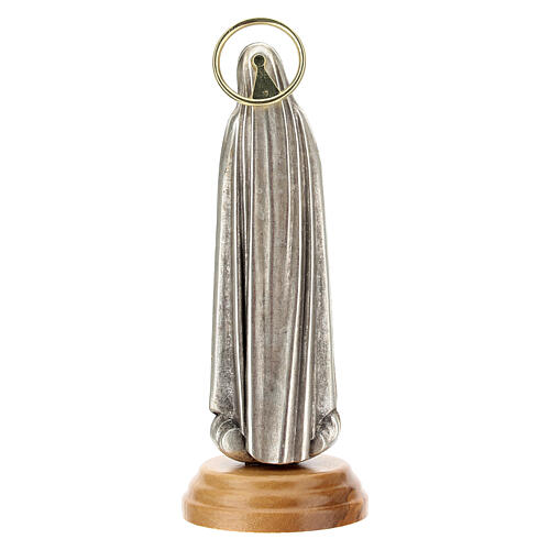 Imagem Nossa Senhora de Fátima Zamak auréola dourada base madeira de oliveira 12 cm 4
