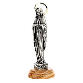Gottesmutter von Lourdes – Statue aus Zamak und Olivenholz, Höhe 12 cm