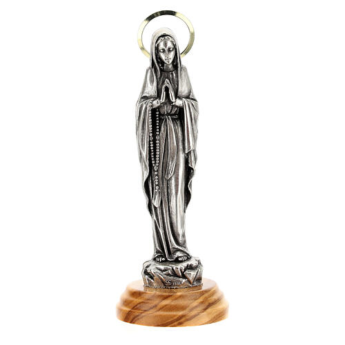 Gottesmutter von Lourdes – Statue aus Zamak und Olivenholz, Höhe 12 cm 1