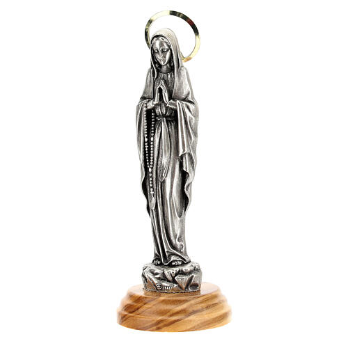 Gottesmutter von Lourdes – Statue aus Zamak und Olivenholz, Höhe 12 cm 2