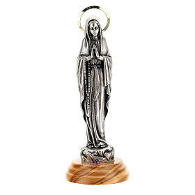 Imagem Nossa Senhora de Lourdes Zamak auréola dourada base madeira de oliveira 12 cm