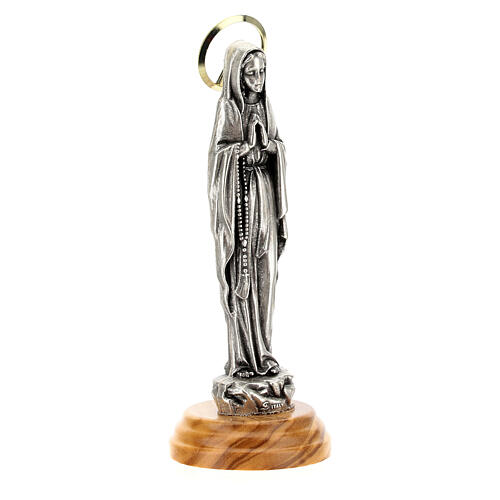 Imagem Nossa Senhora de Lourdes Zamak auréola dourada base madeira de oliveira 12 cm 3