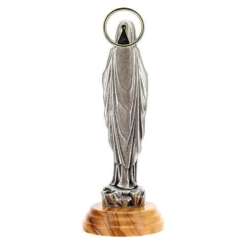 Imagem Nossa Senhora de Lourdes Zamak auréola dourada base madeira de oliveira 12 cm 4