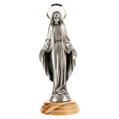Our Lady of the Miraculous Medal statue, zamak and olivewood, 12 cm 1