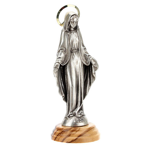 Our Lady of the Miraculous Medal statue, zamak and olivewood, 12 cm 3