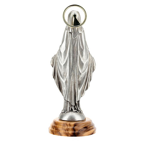Imagem Nossa Senhora das Graças Zamak auréola dourada base madeira de oliveira 12 cm 4