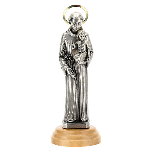 Heiliger Antonius – Statue 12 cm, Zamak mit Sockel aus Olivenholz 1