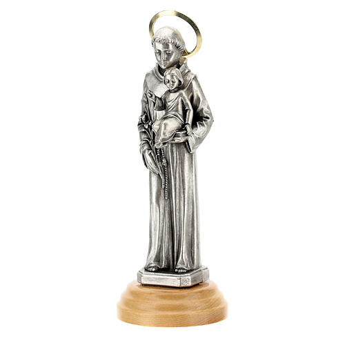 Heiliger Antonius – Statue 12 cm, Zamak mit Sockel aus Olivenholz 2