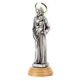 Saint Anthony statue in olive wood and zamak, round base 12 cm