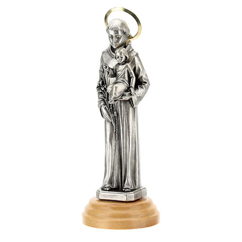 Saint Anthony statue in olive wood and zamak, round base 12 cm 2