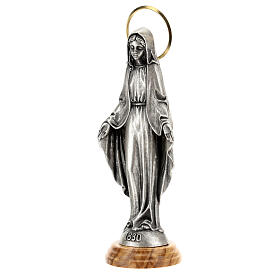 Gottesmutter von der Wunderbaren Medaille – Statue 18 cm aus Zamak mit Olivenholz-Sockel