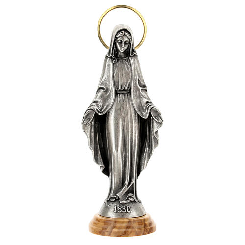 Gottesmutter von der Wunderbaren Medaille – Statue 18 cm aus Zamak mit Olivenholz-Sockel 1