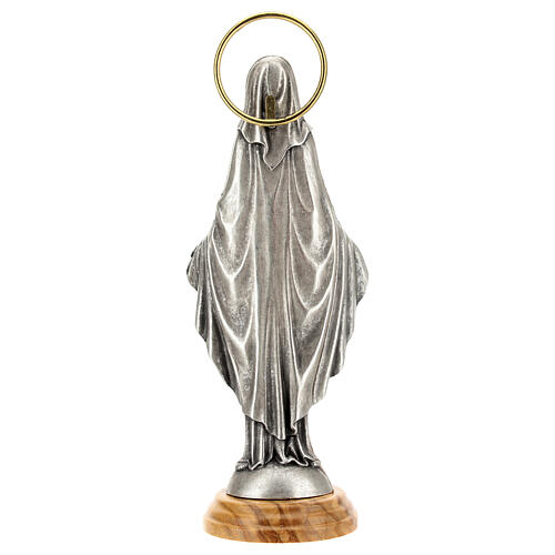 Gottesmutter von der Wunderbaren Medaille – Statue 18 cm aus Zamak mit Olivenholz-Sockel 4