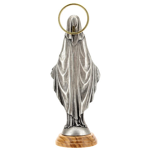 Our Lady of the Miraculous Medal, zamak statue on olivewood base, 18 cm 4