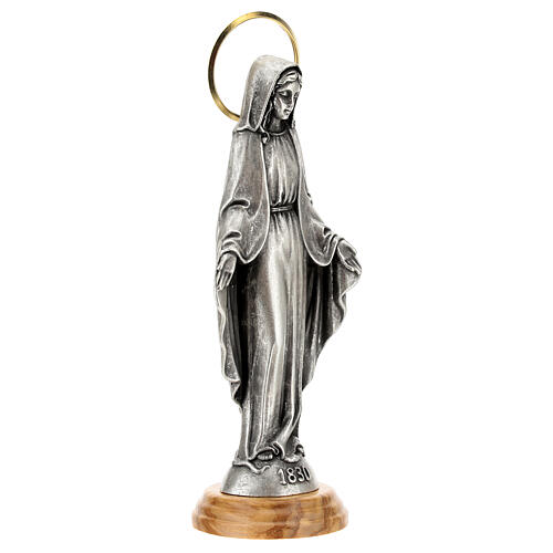 Imagem Nossa Senhora das Graças Zamak auréola dourada base madeira de oliveira 18 cm 3