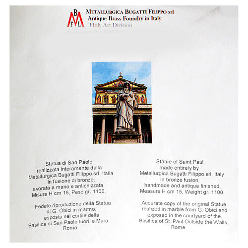 Estátua de São Paulo em bronze 16 cm em caixa de veludo 8