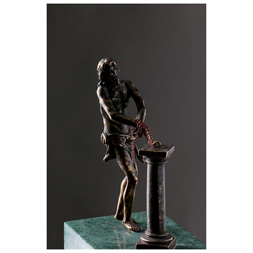 Statue of Christ at the column, bronze with marble base, 9 in 6