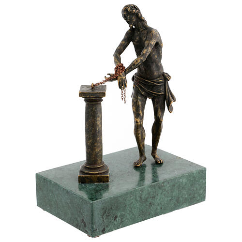 Estatua Cristo cerca de la columna bronce base mármol 23 cm 3