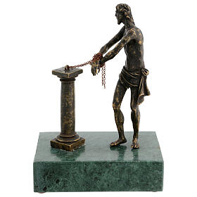 Estátua Cristo na coluna bronze base mármore 23 cm