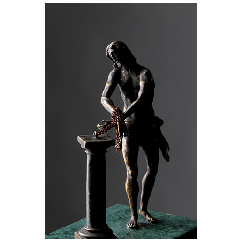 Estátua Cristo na coluna bronze base mármore 23 cm 4