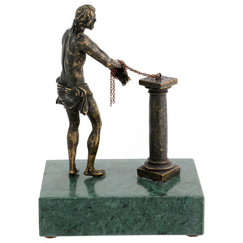 Estátua Cristo na coluna bronze base mármore 23 cm 8