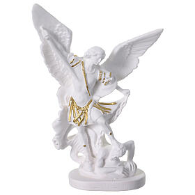 White and gold resin statue of Saint Michael, 11 in