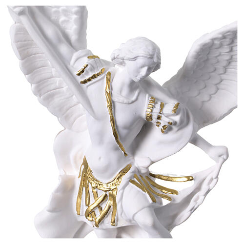 White and gold resin statue of Saint Michael, 11 in 2
