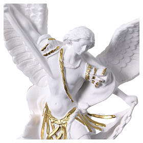 St Michael statue in white resin and gold 20 cm