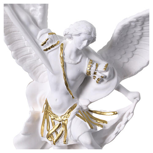White resin statue of Saint Michael with gold accents, 6 in 2