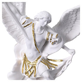 St Michael statue in white resin with gold decorations 15 cm