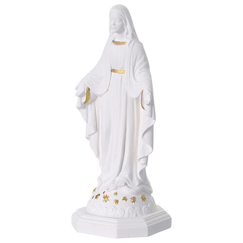 Vierge Miraculeuse en résine blanche et or 30 cm 4