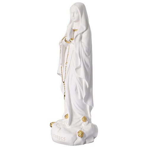 Our Lady of Lourdes, white and gold resin, 12 in 3