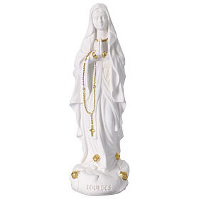 Virgen de Lourdes resina blanca y oro 30 cm