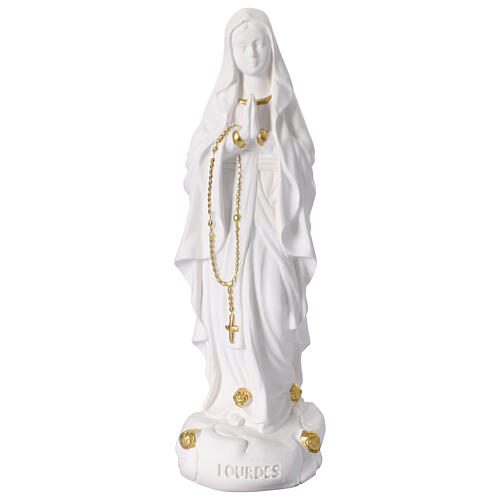 Virgen de Lourdes resina blanca y oro 30 cm 1