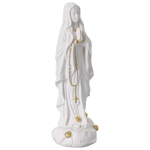 Virgen de Lourdes estatua de 15 cm resina blanca y oro 5